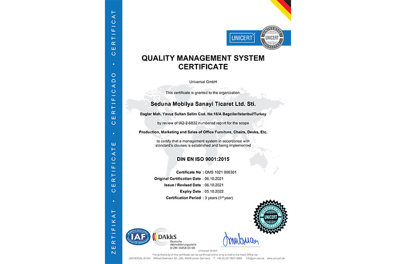 EN ISO 9001 Quality Management System Certificate